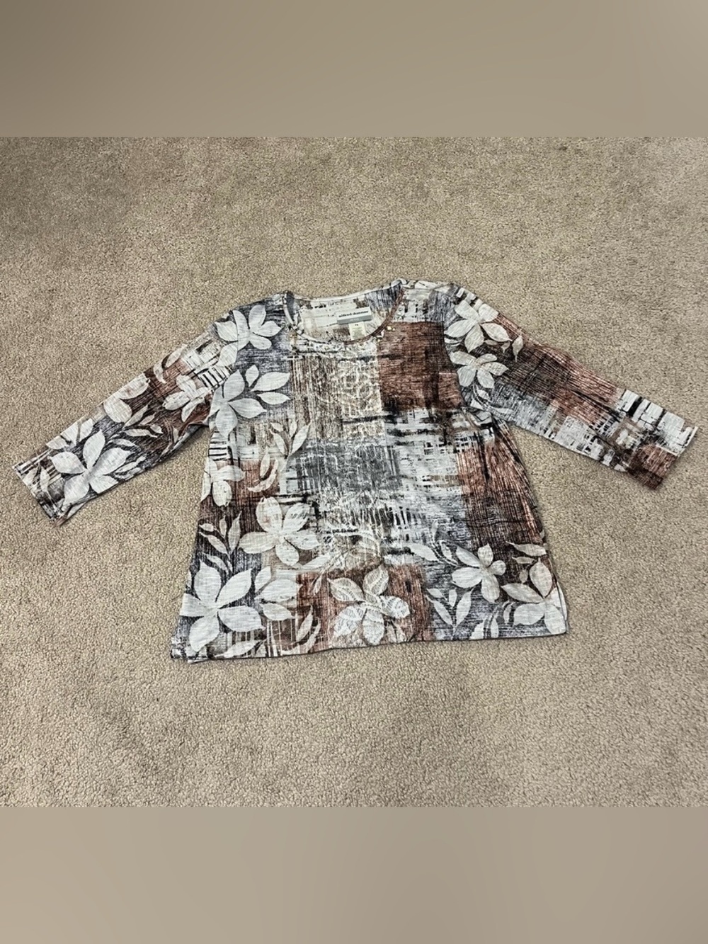 Alfred Dunner Floral Print 3/4 Sleeve Blouse